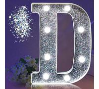 LED Marquee Letter Lights, Light Up Silver Glitter Letters Sign Battery Powered Night Light for Birthday Party Wedding Home Decoration Baby Shower-D