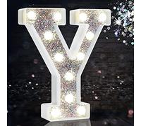 LED Marquee Letter Lights, Light Up Silver Letters for Bedroom Glitter Gifts for Teenage Girls Alphabet Letter Sign Battery Powered Night Light Birthday Party Wedding Home Decoration, Silver Letter Y