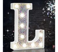 LED Marquee Letter Lights, Light Up Silver Letters for Bedroom Glitter Gifts for Teenage Girls Alphabet Letter Sign Battery Powered Night Light Birthday Party Wedding Home Decoration, Silver Letter L