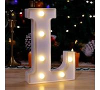 LED Marquee Letter Lights, Light Up Silver Letters Glitter Alphabet Letter Sign Battery Powered for Night Light Birthday Party (L)