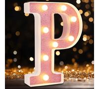 Led Marquee Letters, Pink Glitter Light Up Letters, Small Led Letter Lights, Battery Powered Lighted Letter for Party, Table, Birthday Decor (P)