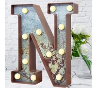 LED Marquee Light Up Letters Industrial Vintage Style Lighted Letters Rust Metal Effect Marquee Letter with Lights Illumination Letter Signs for Christmas Wedding Birthday Party Home Cafe Bar Decor-N