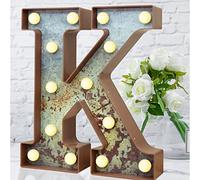 LED Marquee Light Up Letters Industrial Vintage Style Lighted Letters Rust Metal Effect Marquee Letter with Lights Illumination Letter Signs for Christmas Wedding Birthday Party Home Cafe Bar Decor-K