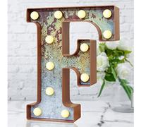 LED Marquee Light Up Letters Industrial Vintage Style Lighted Letters Rust Metal Effect Marquee Letter with Lights Illumination Letter Signs for Christmas Wedding Birthday Party Home Cafe Bar Decor-F