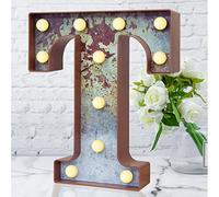LED Marquee Light Up Letters Industrial Vintage Style Lighted Letters Rust Metal Effect Marquee Letter with Lights Illumination Letter Signs for Christmas Wedding Birthday Party Home Cafe Bar Decor-T