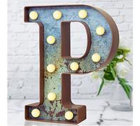 LED Marquee Light Up Letters Industrial Vintage Style Lighted Letters Rust Metal Effect Marquee Letter with Lights Illumination Letter Signs for Christmas Wedding Birthday Party Home Cafe Bar Decor-P