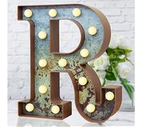 LED Marquee Light Up Letters Industrial Vintage Style Lighted Letters Rust Metal Effect Marquee Letter with Lights Illumination Letter Signs for Christmas Wedding Birthday Party Home Cafe Bar Decor-R