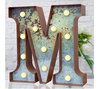 LED Marquee Light Up Letters Industrial Vintage Style Lighted Letters Rust Metal Effect Marquee Letter with Lights Illumination Letter Signs for Christmas Wedding Birthday Party Home Cafe Bar Decor-M