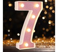 LED Marquee Numbers, Light Up Numbers for Party, Small Light Up Letters, Battery Powered Lighted Number for Birthday or Home Decor (Pink Glitter 7)
