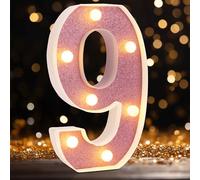 LED Marquee Numbers, Light Up Numbers for Party, Small Light Up Letters, Battery Powered Lighted Number for Birthday or Home Decor (Pink Glitter 9)
