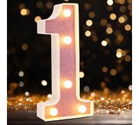 LED Marquee Numbers, Light Up Numbers for Party, Small Light Up Letters, Battery Powered Lighted Number for Birthday or Home Decor (Pink Glitter 1)