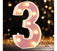 LED Marquee Numbers, Small Light Up Numbers for Party, 8.58 Inch Battery Powered Lighted Number for Birthday, Night Light, Table or Home Decor (Pink Glitter, Number 3)