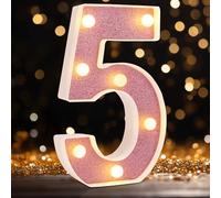LED Marquee Numbers, Small Light Up Numbers for Party, 8.58 Inch Battery Powered Lighted Number for Birthday, Night Light, Table or Home Decor (Pink Glitter, Number 5)
