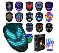 Led-Mask Gloves Halloween-Costumes For Men Adult Teen 2025, Gesture Sensing Rechargeable Light Up Face Cosplay Glow in Dark, Purge Terrifier Scary Cool Birthday Gifts For Kids Boys Girls Age 8 9 10+