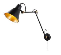 LED Matt Black Finish Adjustable Arm Wall Bracket Light with Gold Inner Shade