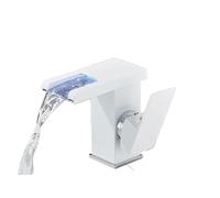 LED Matte Black Bathroom Sink Faucet Three Colors Change with Temperature Waterfall Hot and Cold Water Mixer Taps(White A)