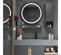 LED Medicine Cabinet Mirror, Wall-Mounted Circle Vanity Mirror with Storage, Touch Control, Tri Color Light for Bathroom