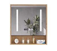 Led Medicine Mirror Cabinet with Lights and mirror,smart anti fog bathroom mirror cabinet,Modern Wood Bathroom Storage Cabinet,Paper hole,Time display,Touch Switch(57 * 12 * 70cm/22.4 * 4.7 * 27.6in)