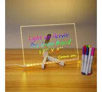 LED Message Board LED Drawing Board with 7 Colors Pen Acrylic Dry Erase Light up Memo Arts Doodle Desktop Note Illuminated Wordpad with Stand for Kids School Cafe Home Office 30x20cm
