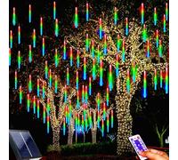 LED Meteor Shower Solar Lights Outdoor, Meteor Shower Lights with Remote, 30CM 10 Tubes Falling Rain Drop Light, Waterproof Falling Raindrop Tree Light for Party Garden Decoration. (colourful)