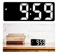 Led Mirror Alarm Clock Large Font Plug Decoration Supplies Ornament USB Wake Up Clock Wall Clock Enormous Bedside Clock Huge Big Time Clocks (Rectangular Black White lamp)
