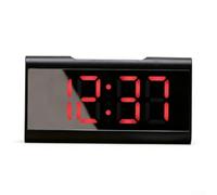 LED Mirror Alarm Clock with Digital Time Temperature Display, Calendar Function, USB Charging Port, Battery Compatible (Red)