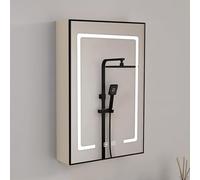 LED Mirror Bathroom Cabinet with Anti-Fog Beige 40cm/15.7" Wall-Mounted Medicine Storage Elegant Mirrored Doors for nized Bathroom Space