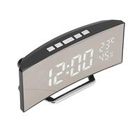 LED Mirror Digital Clock, Desk Electronic Alarm Clock Auto Dimming Curved Screen 3 Level Brightness with Temp Humidity Display for Bedroom (White Light)