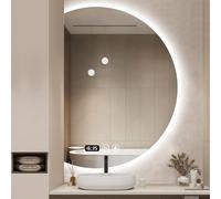 Led Mirror for Bathroom, 90 × 63cm Half Moon Round Backlit Lighted Vanity Mirror, Light Up Bathroom Mirror, Anti-Fog, 3 Colors, Dimmable Brightness, Memory Function, Tempered Glass, Smart Mi
