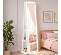 LED Mirror Jewellery Cabinet Lockable Standing Armoire, Cloud White