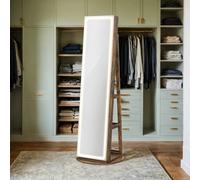 LED Mirror Jewellery Cabinet Lockable Standing Armoire, Rustic Brown