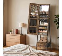 LED Mirror Jewelry Cabinet Standing, Lockable Jewelry Armoire with Full-Length Mirror, Space-Saving Jewelry Organizer with Mirror