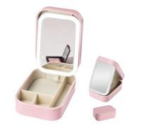 LED Mirror Makeup Bag- 3 Light Color Modes, Portable Travel Vanity Case with 4 Compartments, Waterproof Cosmetic Organiser for Women Outing Trip Tour(Pink)