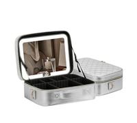 LED Mirror Makeup Bag,Travel Makeup Case with Mirror Big Capacity,Traveling Makeup Case 3 LED Colors Modes Light/Adjustable Dividers/PU Leather, Black, Silver, White