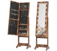 LED Mirrored Jewellery Cabinet Freestanding Storage Mirror Lockable Dark Brown