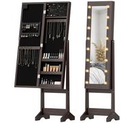 LED Mirrored Jewellery Cabinet Freestanding Storage Mirror Lockable Dark Brown