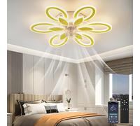 LED Modern Ceiling Fan with Lights Flower Dimmable Acrylic Flush Mount Ceiling Fans Low Profile Chandelier Fan Stepless Color Temperature Change Mute 6 Speeds Bedroom Living room Voice Control Lamp