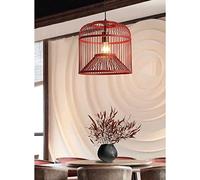 Led Modern Chandelier Lamp, Red Industrial Woven Cage Light, Handmade Pastoral Farmhouse Ceiling Light, for Dining Room, Kitchen, Office