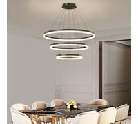 LED Modern Pendant Light Fixture, 3 Ring Circular Black Chandelier Dimmable 3000K-6500K, Adjustable Height, Hanging Ceiling Light for Dining Room, Kitchen Island, Living Room, Bedroom, Entryway