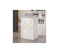 LED Modern Reception Desk - Stylish White Stone Checkout Counter for Retail Hotel & Office - Space-Saving 60cm (23.6in) Front Counter with Illuminated Design