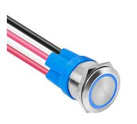 LED Momentary Push Button Switch, Stainless Steel, IP67 Waterproof 5-24V 20A 1NO1NC, with Wire Socket Plug(Blue,2_22MM)