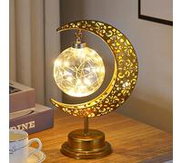 LED Moon Lamp Ramadan Decorations, Enchanted Lunar Lamp, Battery Operated Decorative Star Lamp, Hanging Crescent Moon Night Light Twinkling Tree for Home Decorations Christmas Ramadan Table Décor (B)