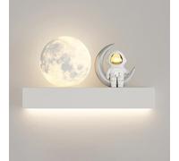Led Moon Light Child's Astronaut 12W Lamp with White Acrylic Shade, Bedside Wall Lighting Fixtures for Girl Boy Room