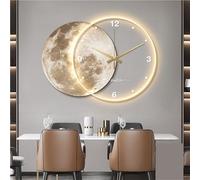LED Moon Wall Clock - Large Decorative Wall Art with Backlight for Bedroom, Living Room - Unique Night Light Home Decor