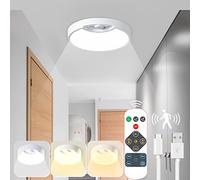 LED Motion Sensor Ceiling Light, USB Rechargeable Bathroom Light Dimmable with Remote Control, 3 Color Temperatures, Flush Night Light for Shed Loft Porch Toilet Garage Stair Hallway