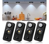 LED Motion Sensor Lights Indoor, Rechargeable Cupboard Lights with 3 Modes, Stick-On Dimmable Wireless USB Night Light for Wardrobe, Shelf, Stairs, Hallway, Under Cabinets, Daylight White(4 Pack)
