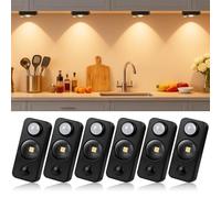 LED Motion Sensor Lights Indoor, Rechargeable Cupboard Lights with 3 Modes, Stick-On Dimmable Wireless USB Night Light for Wardrobe, Drawer, Shelf, Stairs, Under Cabinets, Black, Warm White(6 Pack)
