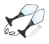 LED Motorcycle Rearview Mirror 2 Pcs Ultra Clear Modified Mirror with Light for Japanese Motorcycles Black or Grid Plastic Aluminum Rod (plaid pattern)