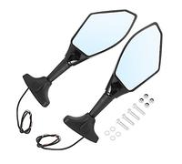 LED Motorcycle Rearview Mirror 2 Pcs Ultra Clear Modified Mirror with Light for Japanese Motorcycles Black or Grid Plastic Aluminum Rod (Black)