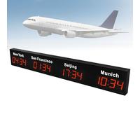 LED Multiple Time World Clock, 3/4 City Digital Wall Mounted Time Zone Clock, Big Size Display, Suitable for Hotels, Multinational Enterprises, International Airports (4city Red)